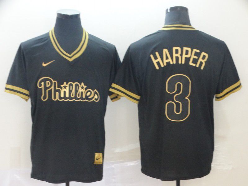 Men Philadelphia Phillies #3 Harper Black gold Game Nike 2022 MLB Jersey